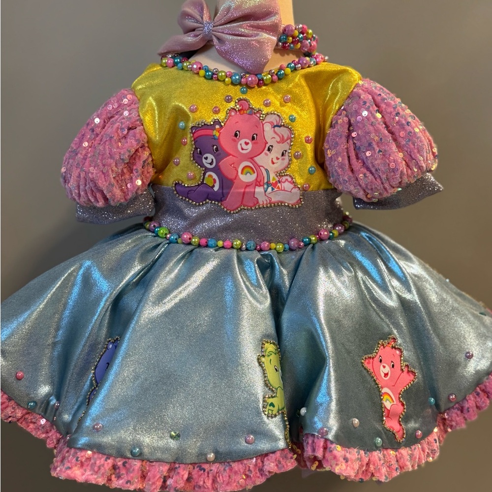 Colorful Kids Formal Dress with Cartoon Print Carebear